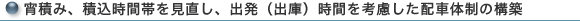 宵積み、積込時間帯を見直し、出発(出庫)時間を考慮した配車体制の構築